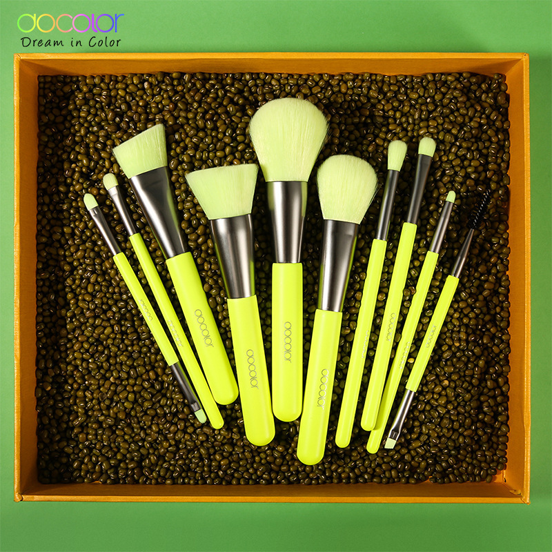 Best Docolor brush custom professional 10 pcs kabuki private label  docolor green makeup brushes with gift box