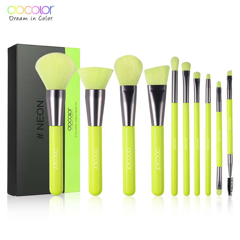 Best Docolor brush custom professional 10 pcs kabuki private label  docolor green makeup brushes with gift box