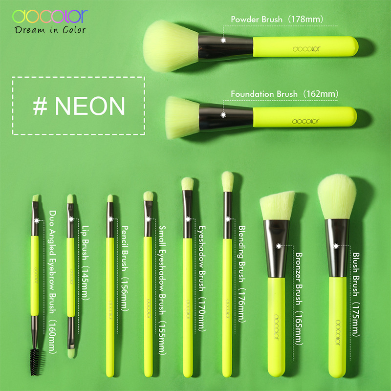 Best Docolor brush custom professional 10 pcs kabuki private label  docolor green makeup brushes with gift box