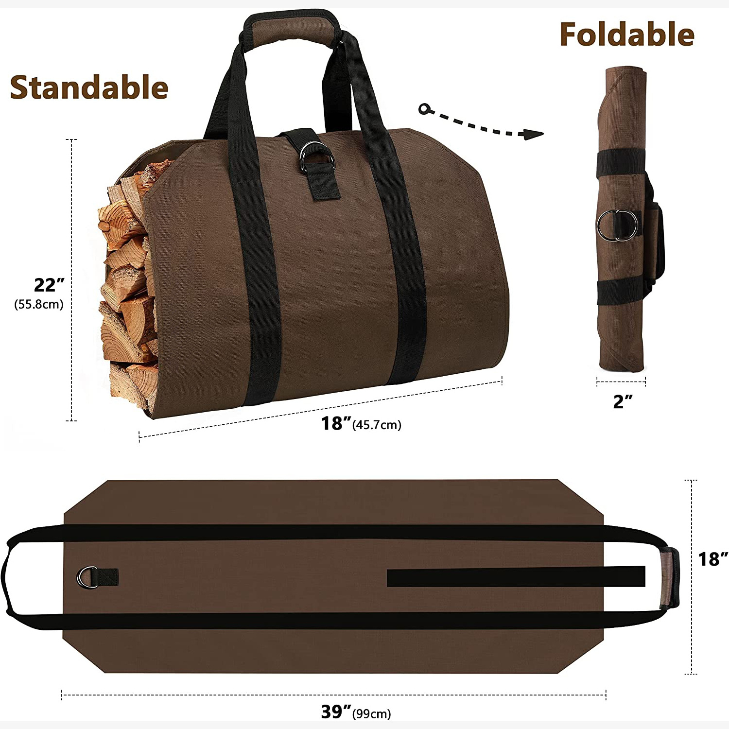 Large Fire Wood Carriers Carrying Bag for Outdoor Waxed Durable Wood Tote Fireplace Stove Accessories