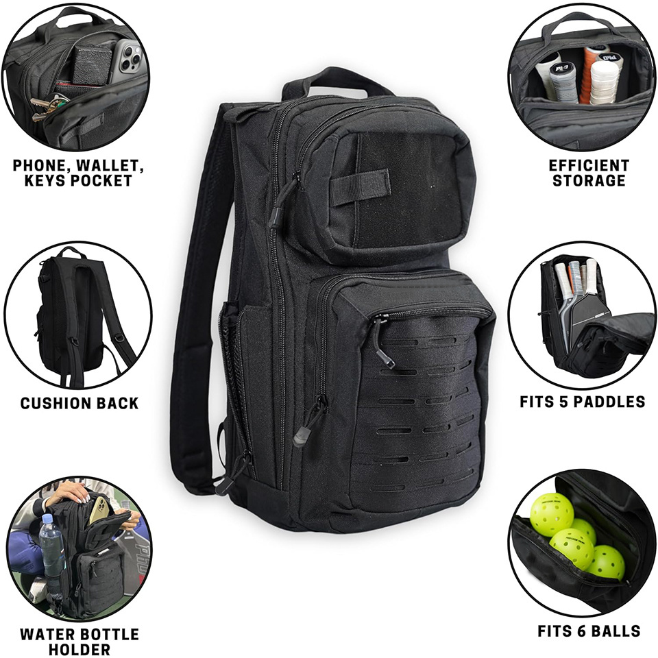 Tactical Style Professor Pickleball Bag With Holds 4 Paddles 6 Balls Lightweight Pickleball Backpack