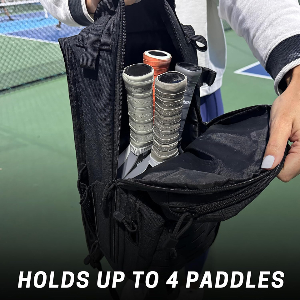 Tactical Style Professor Pickleball Bag With Holds 4 Paddles 6 Balls Lightweight Pickleball Backpack