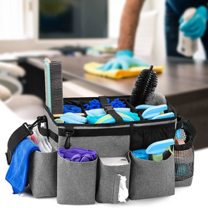 Custom Cleaning Caddy Tote Bag for Cleaning Supplies with 4 Foldable Dividers Housekeeping Bag