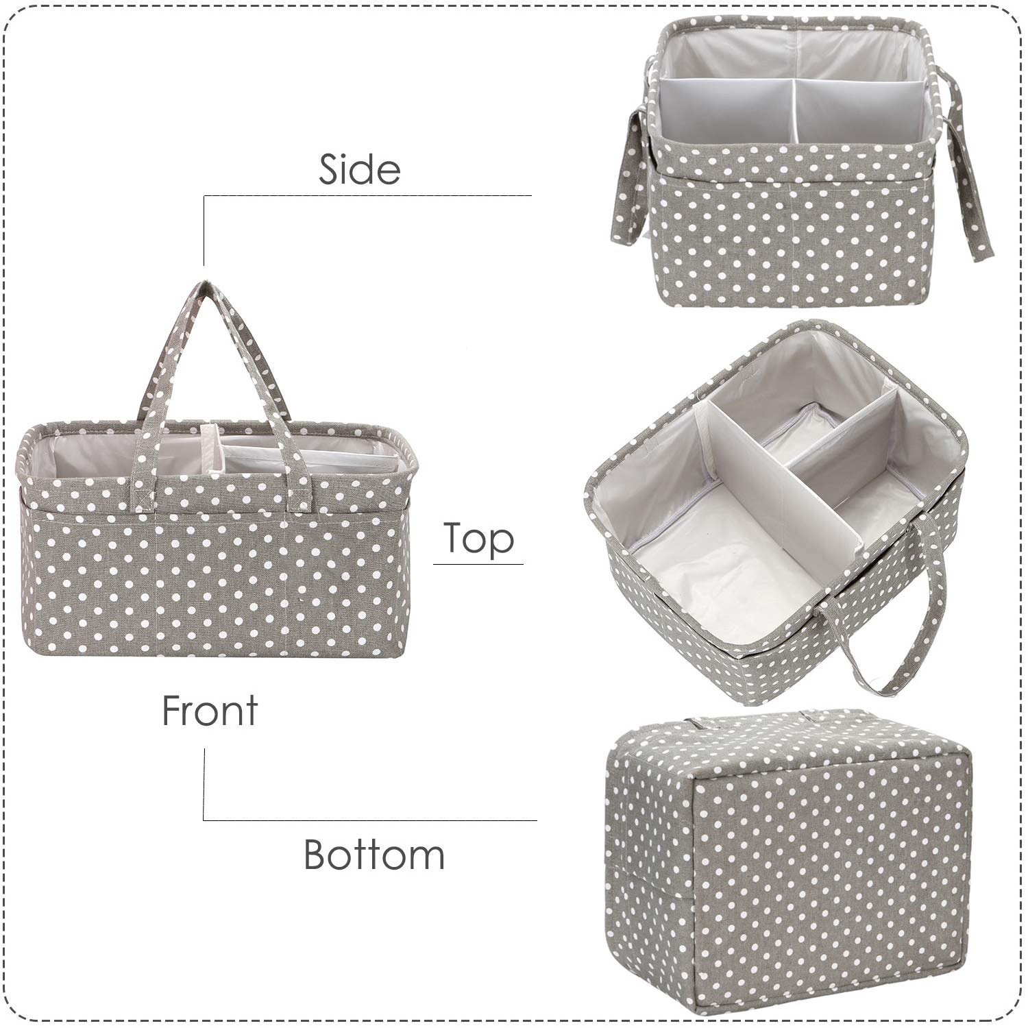 Waterproof Baby Changing Table and Car Organizer with Detachable Divider Polyester Diaper Caddy Bag