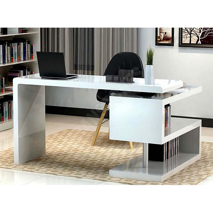 Modern pure white curved unique artificial stone  manager boss computer desk