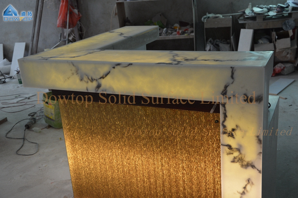 Custom gold glass led night club salon game club reception desk