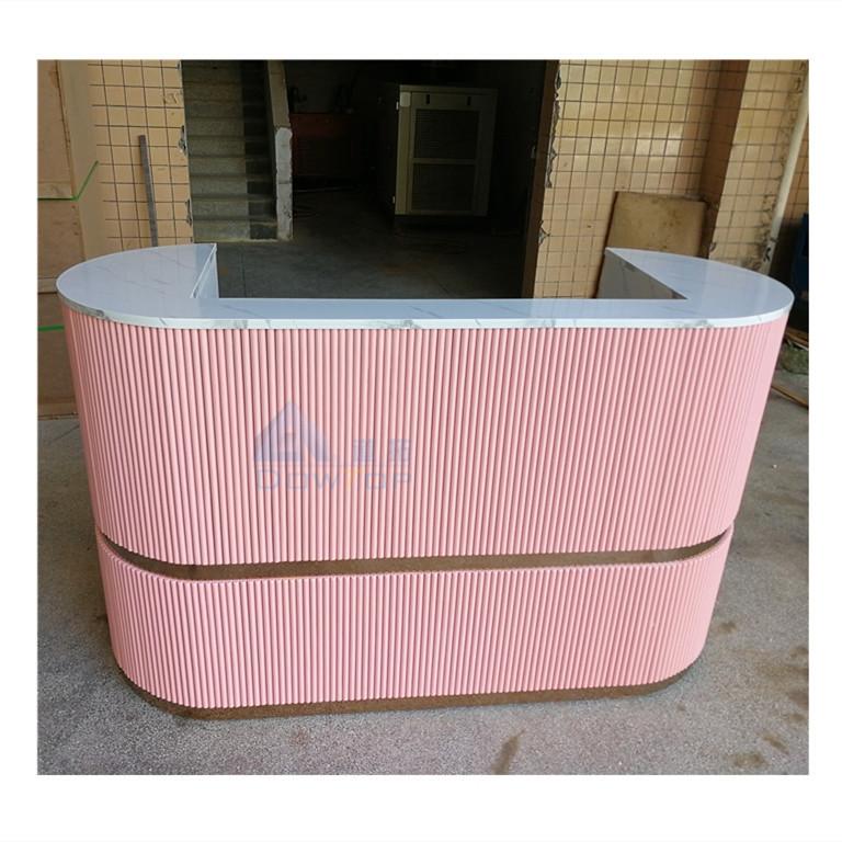 Custom Solid Surface Modern Pink Salon Small Reception Desk