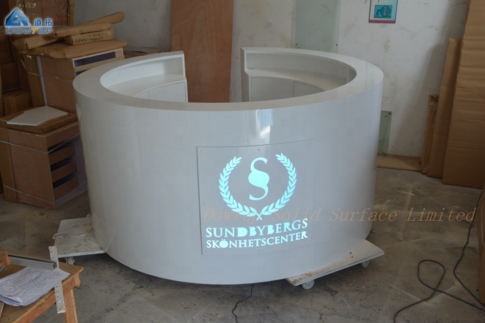 Cheap front small counter modern led round reception desk