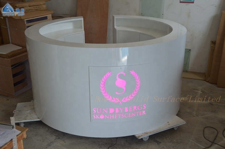 Cheap front small counter modern led round reception desk