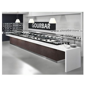 Modern hotel cafeteria counter design straight shaped buffet counter table