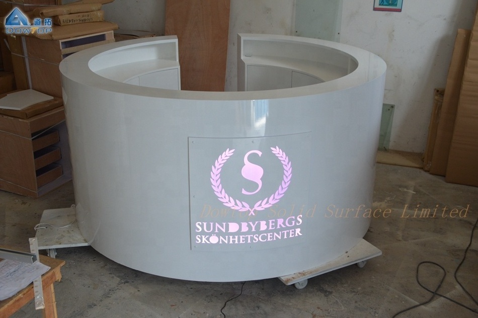 Cheap front small counter modern led round reception desk