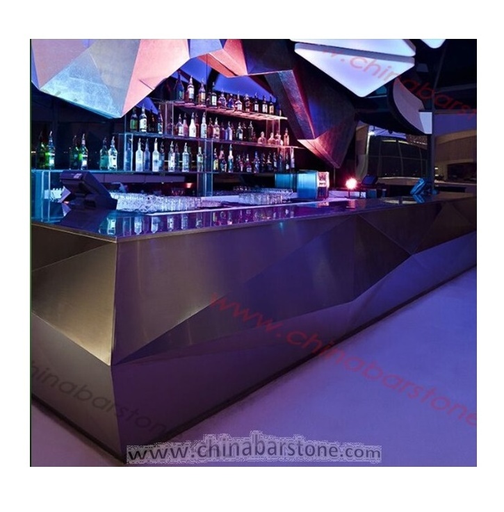 Modern restaurant wine bar club design durable golden stainless steel bar service counter