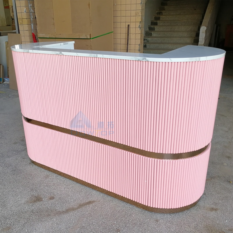 Custom Solid Surface Modern Pink Salon Small Reception Desk