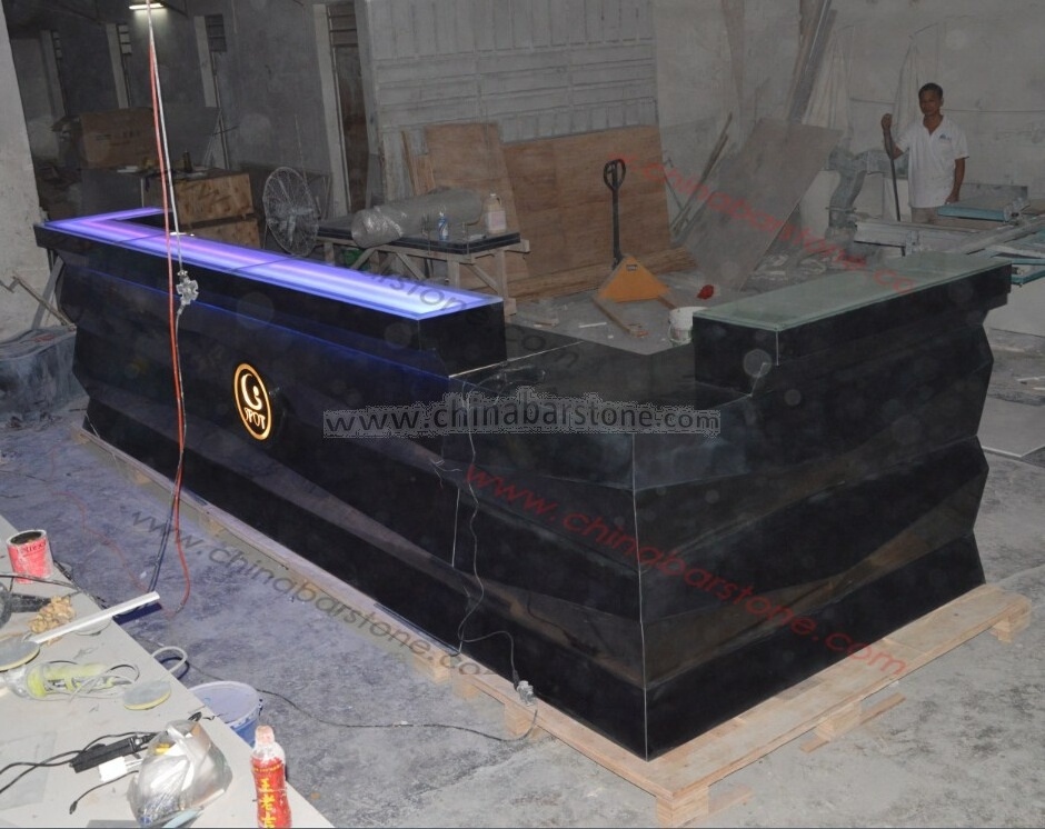 Modern black marble glowing led counter top bar counter designs for restaurants coffee shop and fast food