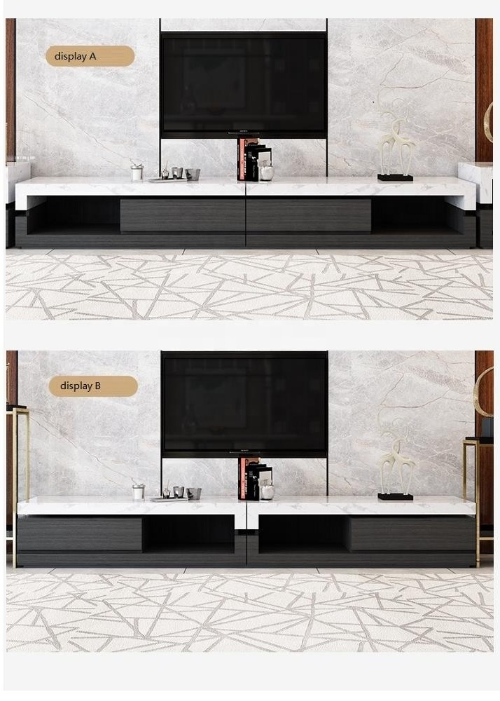 Luxury STONE countertop design living room modern TV stand with cabinet