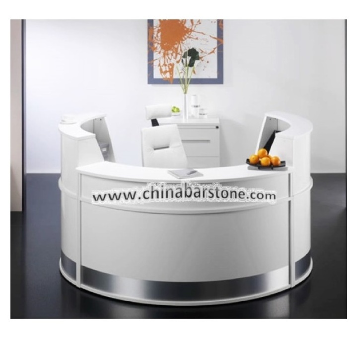 Modern gloss white circle round circular small reception counter design clinic office front desk