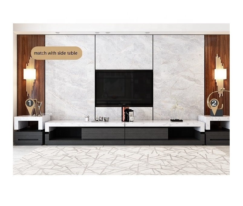 Luxury STONE countertop design living room modern TV stand with cabinet