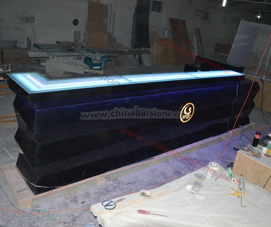 Modern black marble glowing led counter top bar counter designs for restaurants coffee shop and fast food