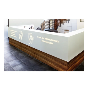 Custom Made Logo Gloss White Marble Led Lighted Dental Clinic Reception Desk Information Counter Front Desk