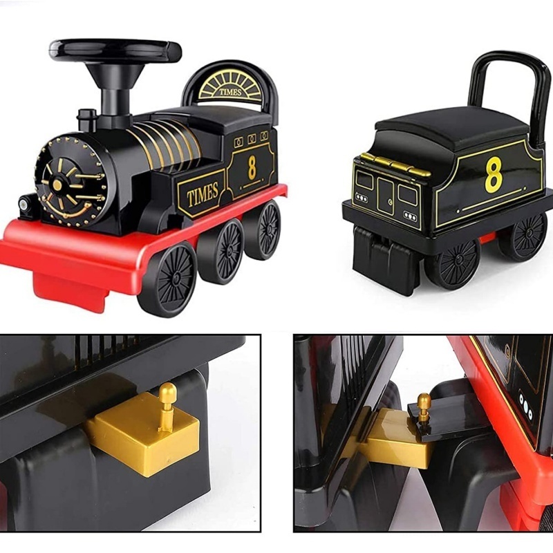 Train Toy Set Ride on Retro Electric Mini Kids Car Battery Plastic Toy ABS Environmental Plastic Tape Strap Black Red 2 Pcs