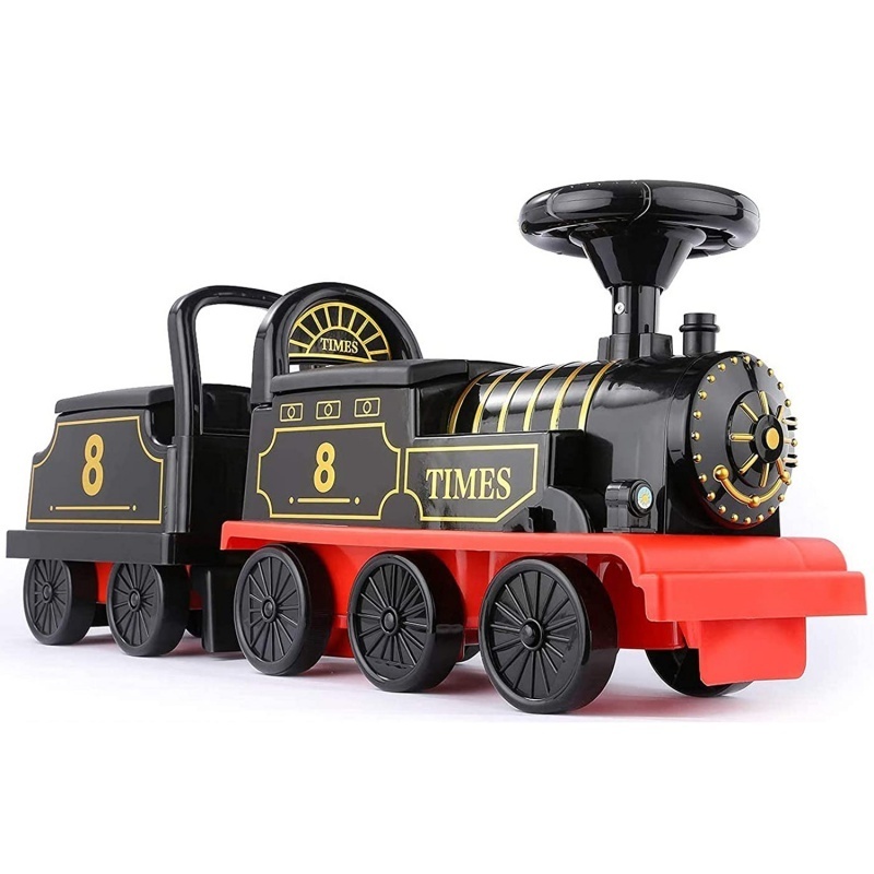 Train Toy Set Ride on Retro Electric Mini Kids Car Battery Plastic Toy ABS Environmental Plastic Tape Strap Black Red 2 Pcs