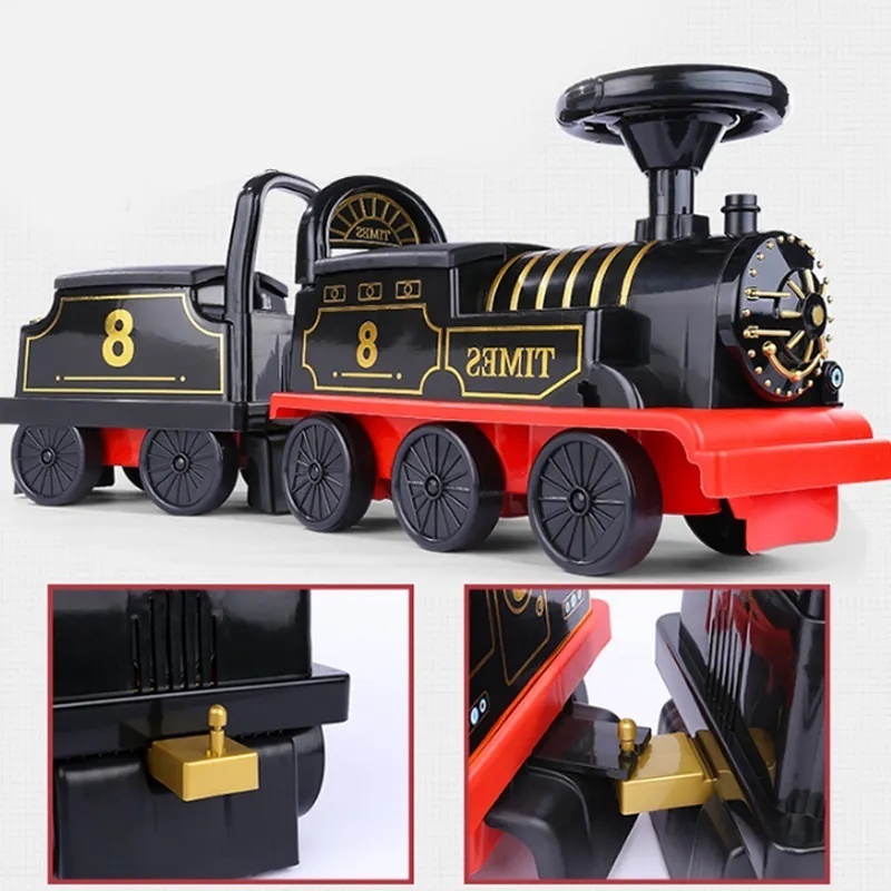 Train Toy Set Ride on Retro Electric Mini Kids Car Battery Plastic Toy ABS Environmental Plastic Tape Strap Black Red 2 Pcs