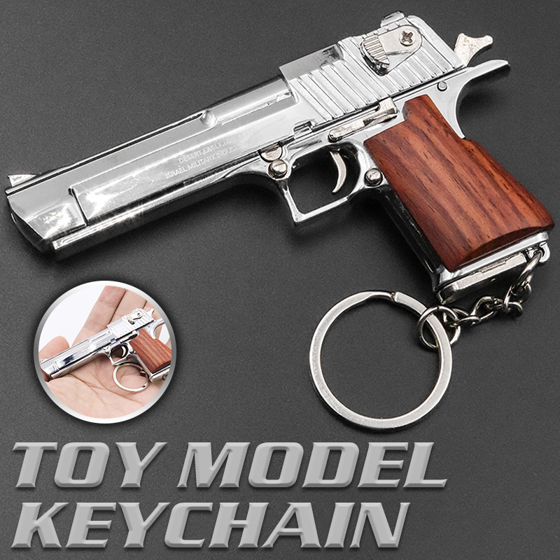 Desert Eagle Alloy Gun Model Wooden Handle Gold-plated Keychain Detachable Pistol Pendant Mini Gun For Adult Kids Gift