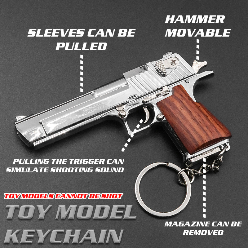 Desert Eagle Alloy Gun Model Wooden Handle Gold-plated Keychain Detachable Pistol Pendant Mini Gun For Adult Kids Gift