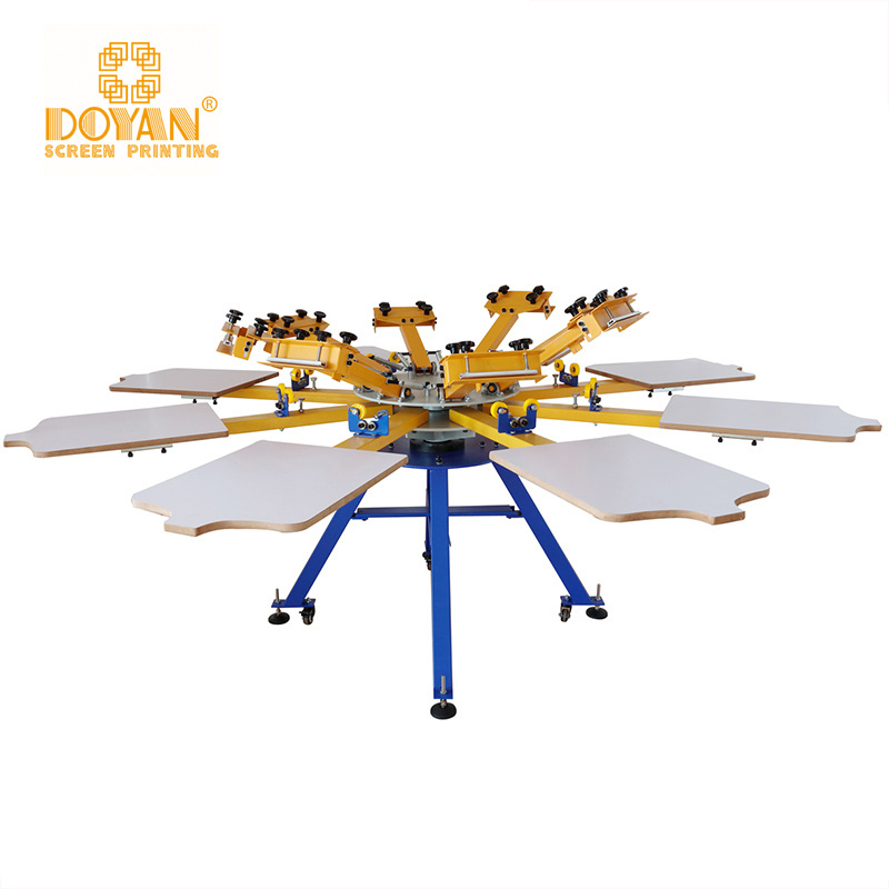 6 color and 6 station silk carousel screen printing machine for T-shirt wooden platen