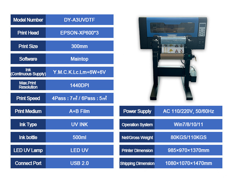 2024 new trend A3 3 XP600 head uv printer flatbed bottle puv dtf printer sticker uv dtf sticker xp600 printer