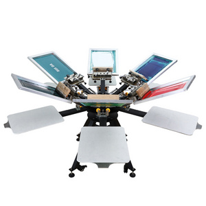 Good quality manual double rotary 6 color aluminum table with micro registration screen printing machine