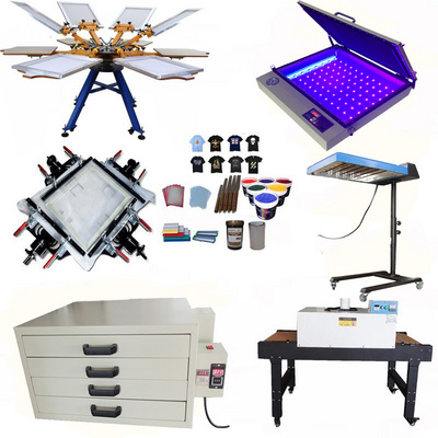 Manual Rotary 6 Color 6 Station Printer Silk Screen Printing Machine /Flash Dryer Full Set for T Shirt Printing