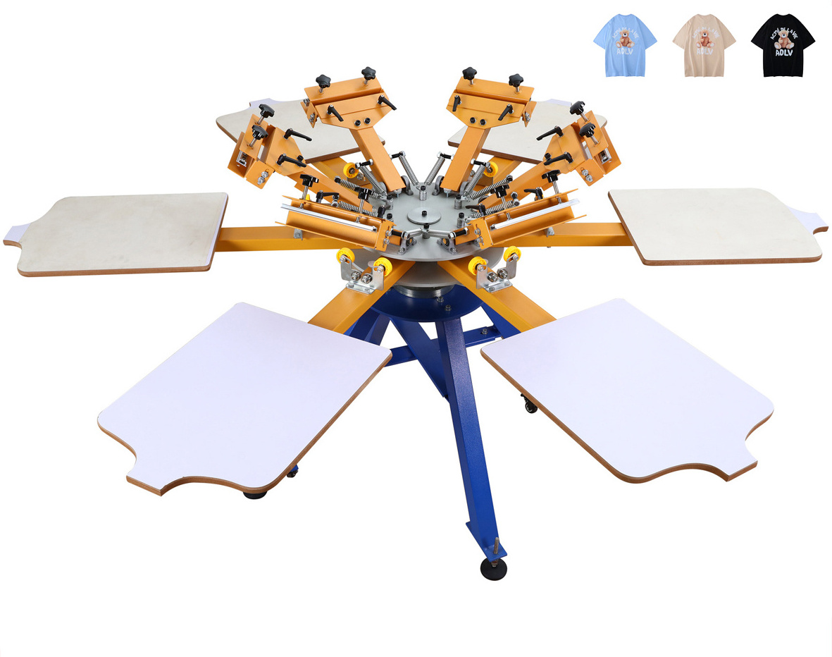 Manual Rotary 6 Color 6 Station Printer Silk Screen Printing Machine /Flash Dryer Full Set for T Shirt Printing