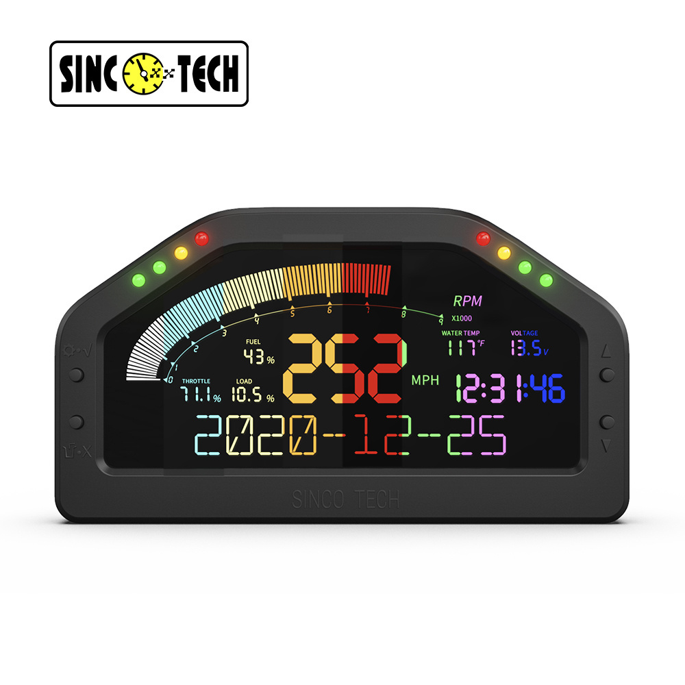 SincoTech 6.5'' LCD Instrument Black OBD 2 Race Dash 12-in-1 Car Speed/RPM/Volt/Fuel Level/Boost/Oil Temp Meter(DO921)