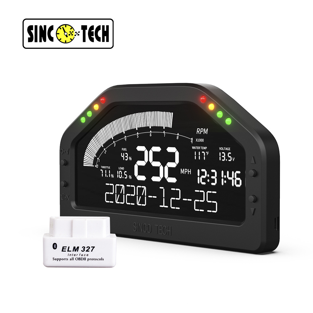 SincoTech 6.5'' LCD Instrument Black OBD 2 Race Dash 12-in-1 Car Speed/RPM/Volt/Fuel Level/Boost/Oil Temp Meter(DO921)