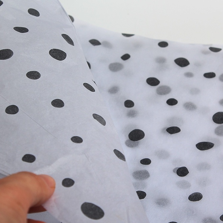 17 G Weight Custom One Color Printed Polka Dot Logo Wrapping Tissue Paper for Packing