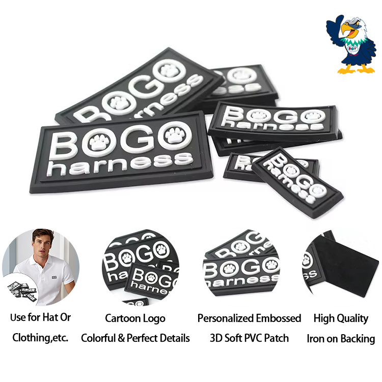 Sew On Embossed Badges Custom Private Name 3D Logo Garment Soft PVC Rubber Patches Labels for Clothing