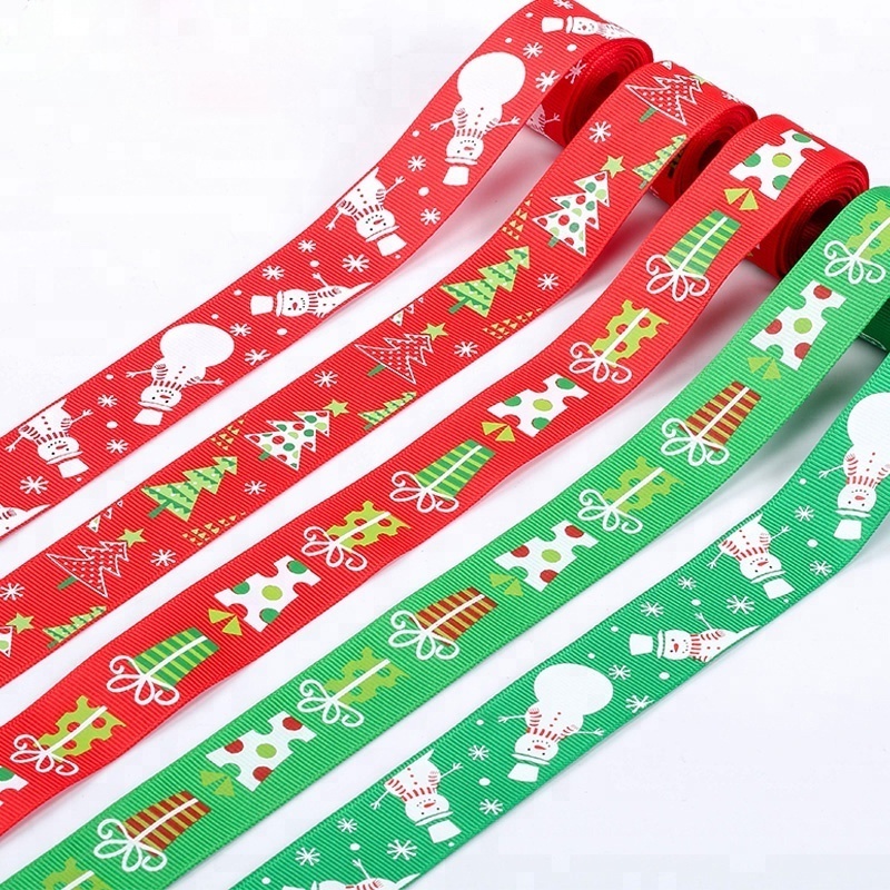 Roll Woven Tapes Wholesale Custom Print Christmas Holiday Festival Logo Grosgrain Ribbon for Package