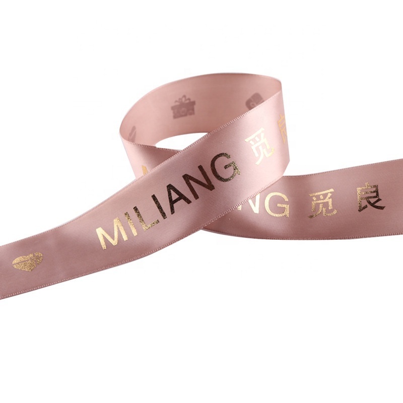 Wholesale Custom Logo Polyester Gold Foil Cintas Satin Ribbon for Packing Decoration