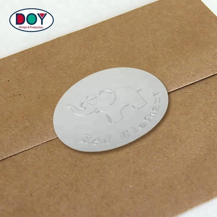 OEM Supplier Custom Adhesive Die Cut 3D Raised Lovely Embossed Logo Matte Silver Foil Label Stickers