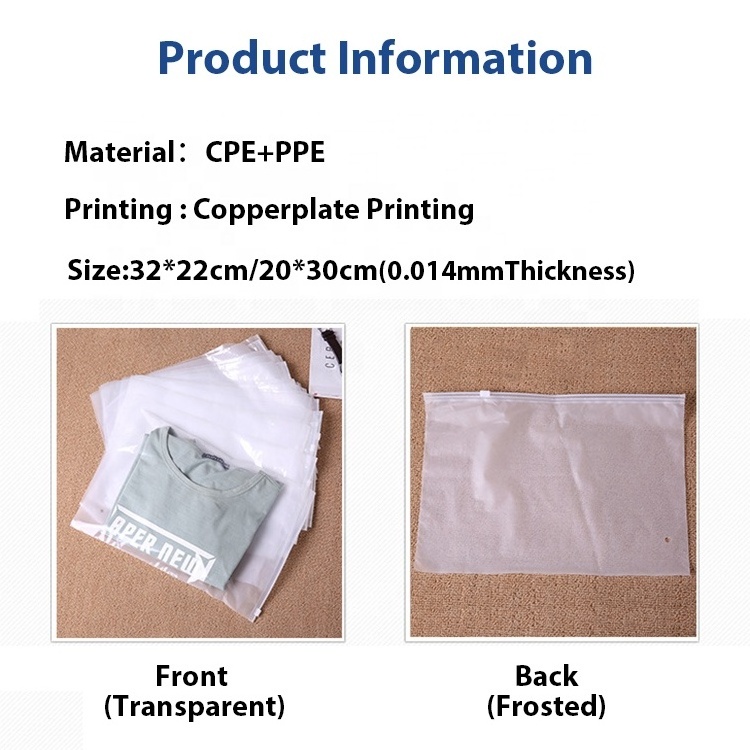 Eco Friendly Waterproof Frosted Ziplock Zipper Laminated Plastic Transparent Bag for T-shirt Shipping