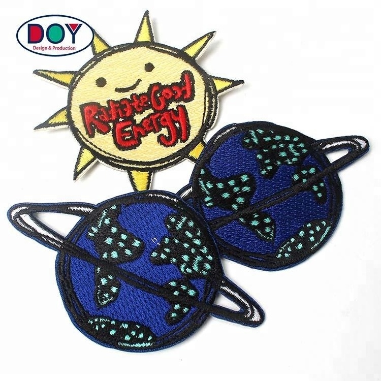 Eco-friendly Embroidery Emblems Wholesale Custom Cute Cartoon Logo Small Fabric Applique Embroidered Patches for Kids Clothing