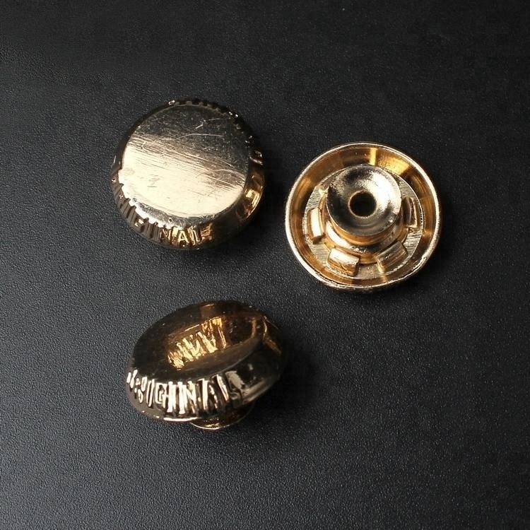 Custom Shape Engraved Name Logo Jeans Plated Gold Bronze Metal Shank Mushroom Buttons for Overcoat