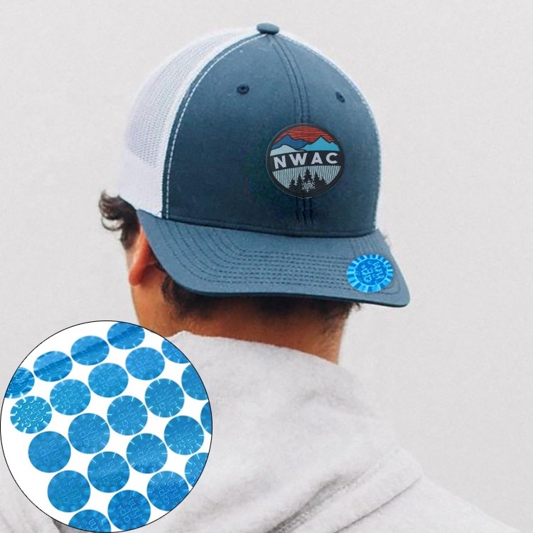 Die Cut Waterproof Holographic Labels Supplier Custom Blue Logo Round Hat Hologram Sticker for Cap