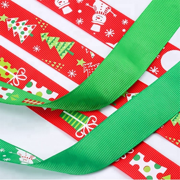 Roll Woven Tapes Wholesale Custom Print Christmas Holiday Festival Logo Grosgrain Ribbon for Package