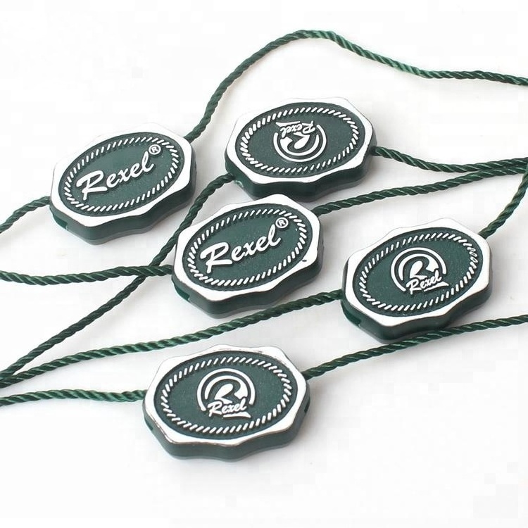 Manufacture High Quality Custom Embossed Logo Silver Foil Nylon Plastic Seal Lock Hang Tag String