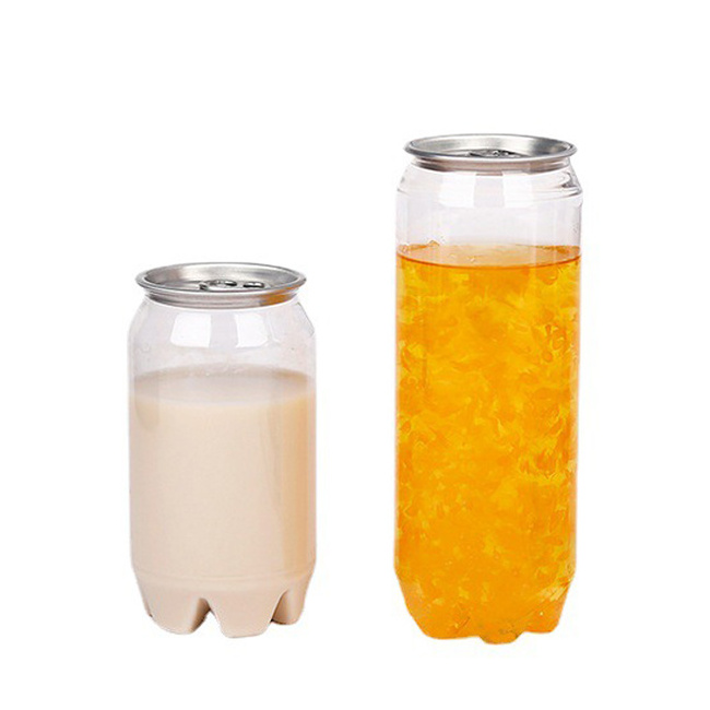 Hot Selling Popular Clear Flat Bottom Pull-ring Plastic Bottles Fruit Juice Soda Water Ice Cream Plastic Ring-pull Jar Pet Can