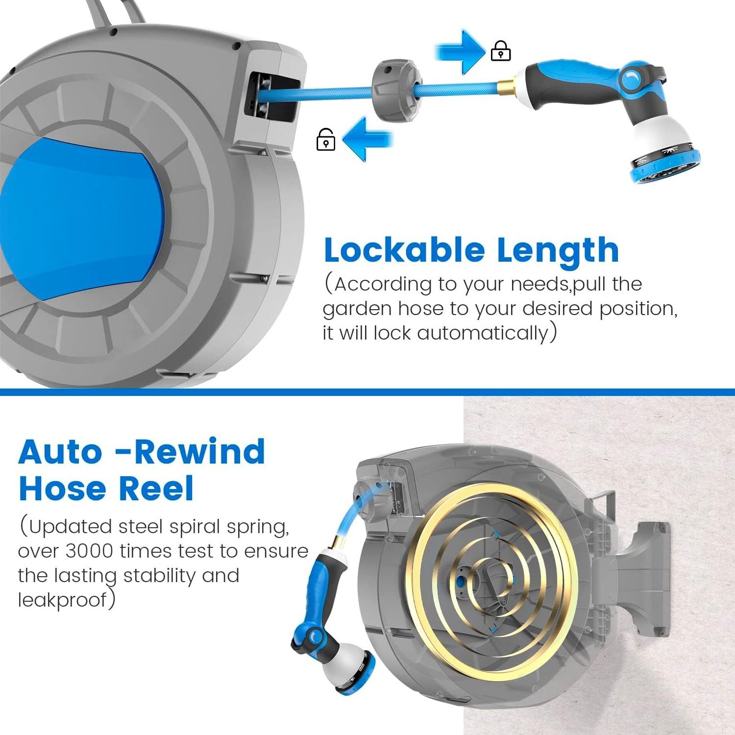 75ft 1/2 inch wall mounted retractable water hose pipe garden hose reel garden water hose reel