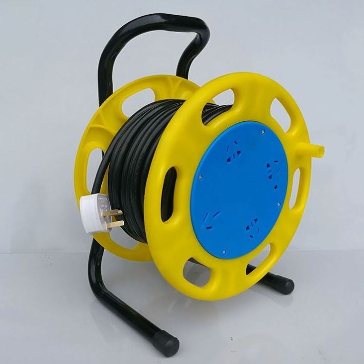 Heavy Duty Cable Reel Extension Cord Metal Steel Drum With Four Powered Outlets