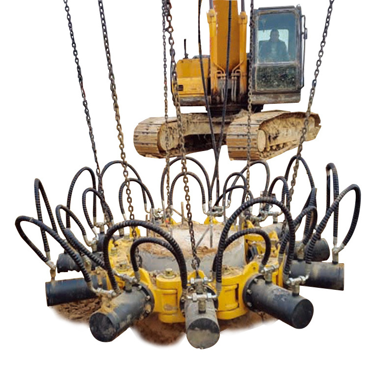 Concrete pile cutter safely breaks cuts and removes concrete timber and steel piles effortlessly